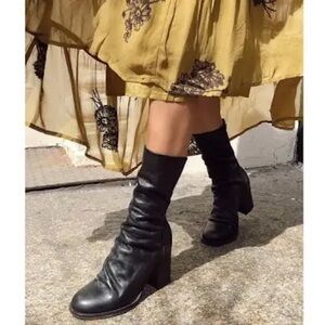 Free People Elle Block Heel Black Leather Boots
